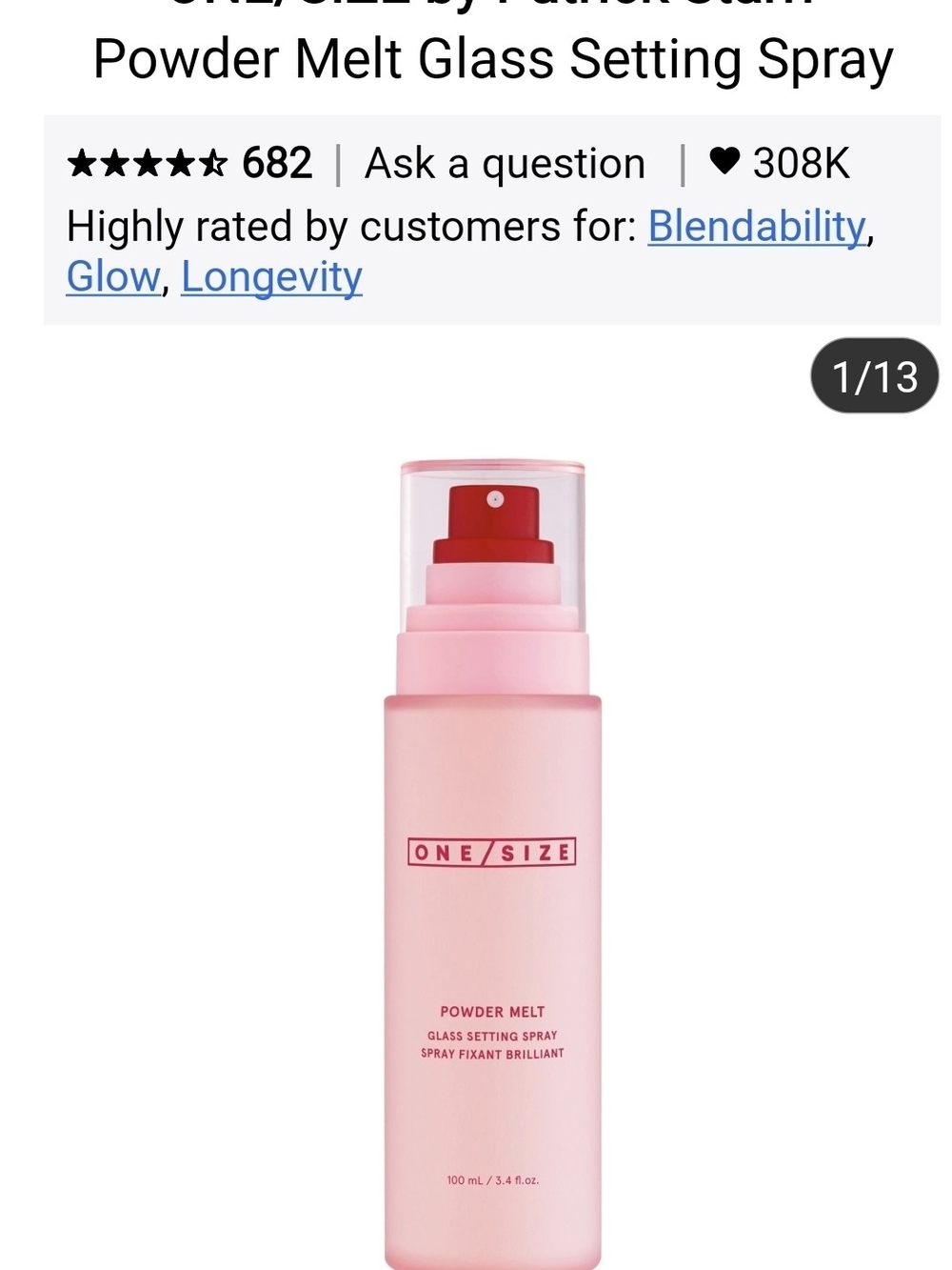 ONE/SIZE Powder Melt Glass Setting Spray — Pink